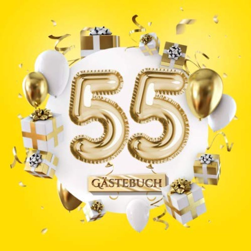 55 Gästebuch: Gelbe Deko zum 55.Geburtstag für Mann oder Frau - 55 Jahre Geschenk - Partydeko Gelb Gold - Buch für Glückwünsche und Fotos der Gäste