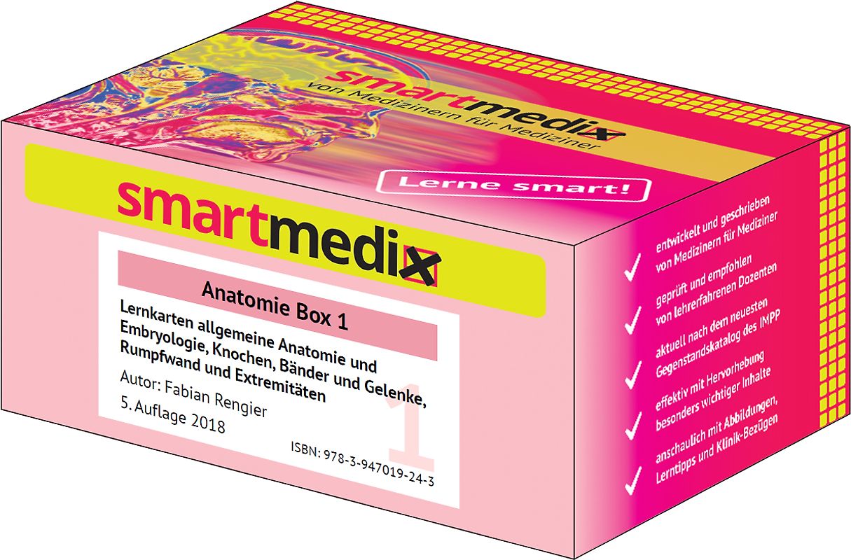 SmartMedix Lernkarten Anatomie Box 1: Allgemeine Anatomie und Embryologie, Knochen, Bänder und Gelenke, Rumpfwand und Extremitäten