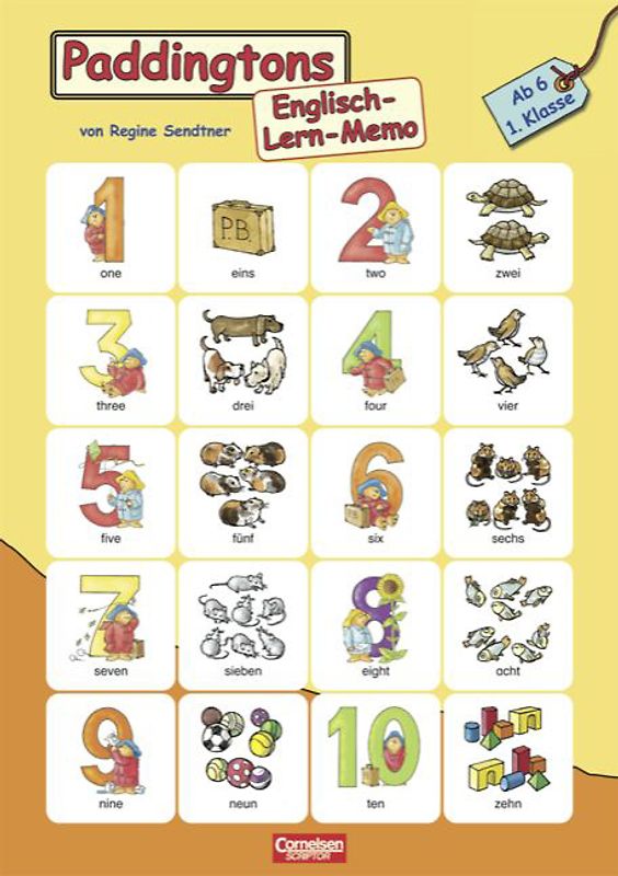 Englisch lernen mit Paddington / 1. Schuljahr, ab 6 Jahre - Paddingtons Englisch-Lern-Memo. 2 Tableaus mit je 20 Kärtchen