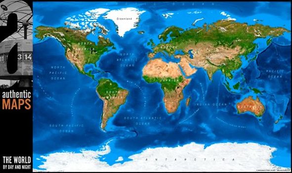 authentic MAP The World by Day and Night. Flipdisplay mit Tag als auch Nachtansicht der Welt