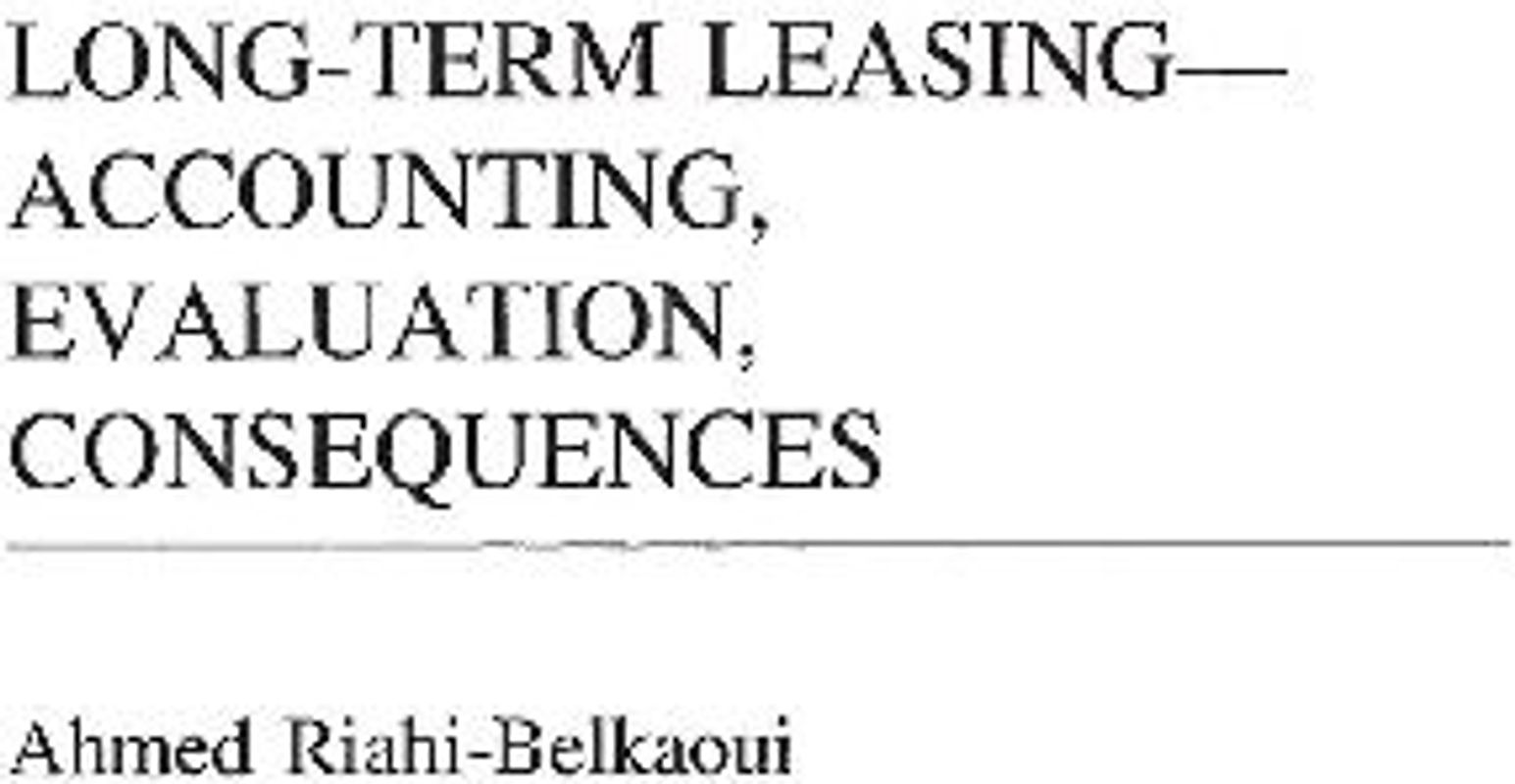 Long-Term Leasing -- Accounting, Evaluation, Consequences
