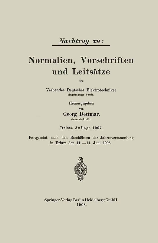Nachtrag zu: Normalien, Vorschriften und Leitsätze des Verbandes Deutscher Elektrotechniker