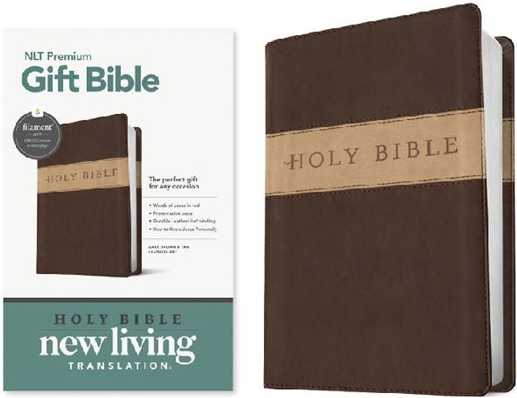 Premium Gift Bible Nlt, Filament Enabled, Tutone (Leatherlike, Dark Brown/Tan, Red Letter)