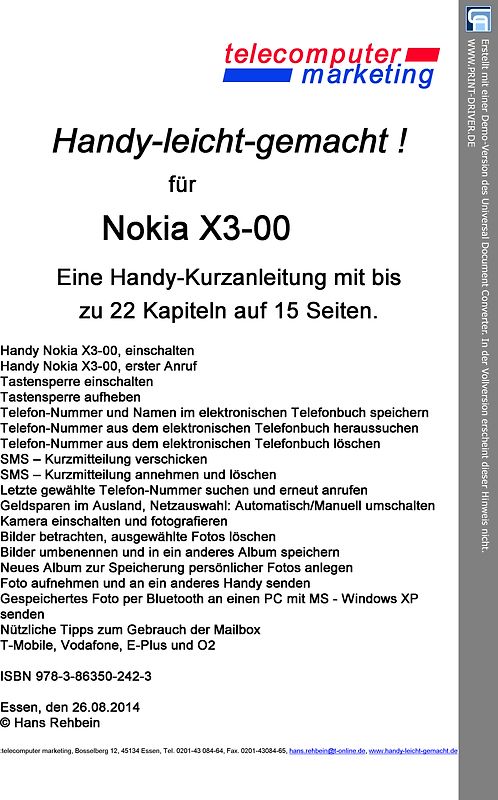 Nokia X3-00-leicht-gemacht. Handy-leicht-gemacht für Nokia X3-00