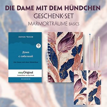 Die Dame mit dem Hündchen Geschenkset (Buch mit Audio-Online) + Marmorträume Schreibset Basics