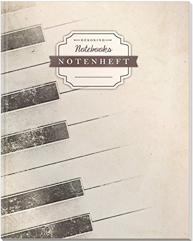 DÉKOKIND Notenheft | DIN A4, 64 Seiten, 12 Notensysteme pro Seite, Inhaltsverzeichnis, Vintage Softcover | Dickes Notenbuch | Motiv: Klavierspieler