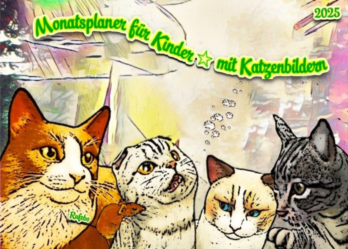 Monatsplaner für Kinder * mit Katzenbildern