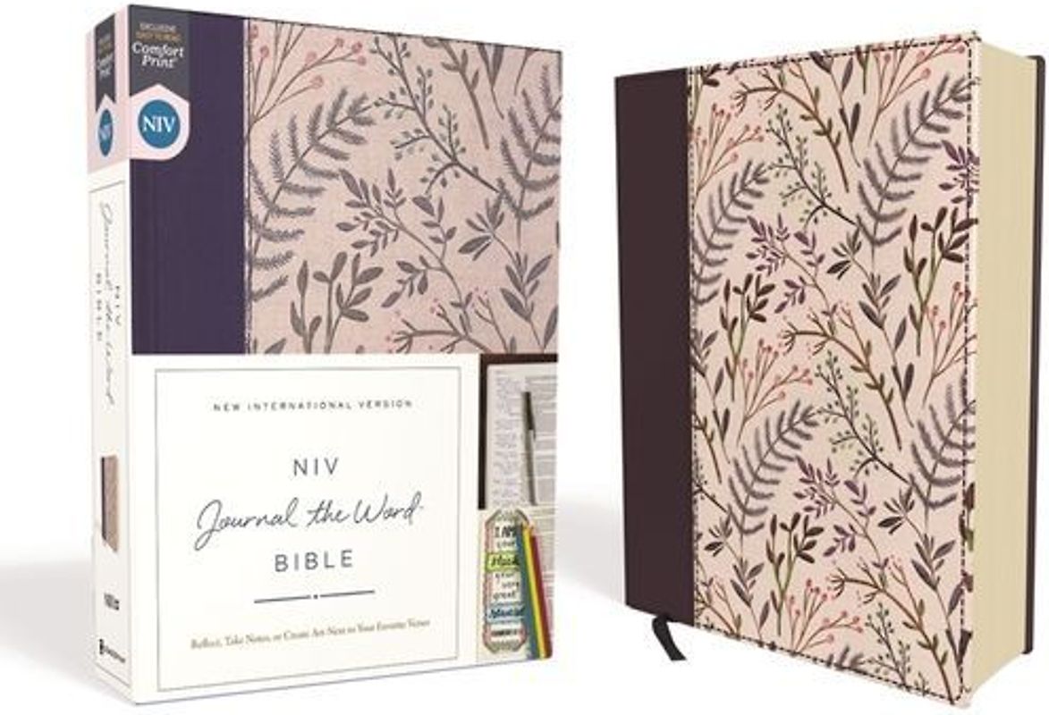 NIV, Journal the Word Bible, Cloth Over Board, Pink Floral, Red Letter Edition, Comfort Print