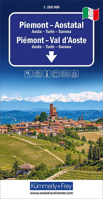 Kümmerly+Frey Regional-Strassenkarte 1 Piemont, Aostatal 1:200.000