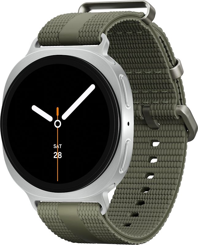 Samsung Galaxy Watch8 44 mm Boîtier aluminium argent sur Sport Chic S/M kaki [Wi-Fi + 4G]