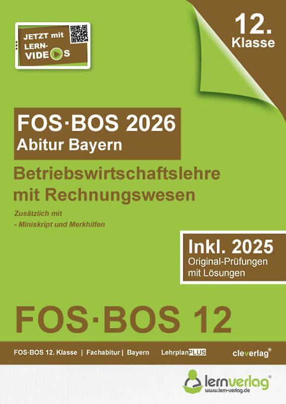 Abiturprüfung FOS/BOS Bayern 2026 Betriebswirtschaftslehre mit Rechnungswesen 12. Klasse