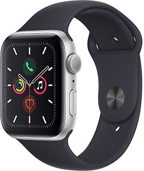 Apple Watch Series 5 44 mm Boîtier aluminium argent Bracelet Sport noir [Wi-Fi]