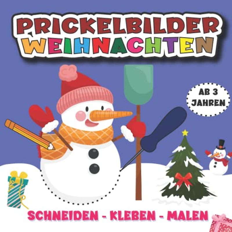 Prickelbilder Weihnachten: Prickelset Kinder ab 3 - Ausmalen, Prickeln, Malen und Ausschneiden - Prickelblock für Jungen und Mädchen, Weihnachten Bastelbuch für Kinder ab 3 Jahren