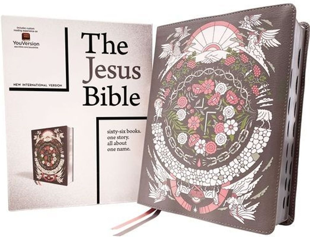 The Jesus Bible Artist Edition, Niv, (with Thumb Tabs to Help Locate the Books of the Bible), Leathersoft, Gray Floral, Thumb Indexed, Comfort Print
