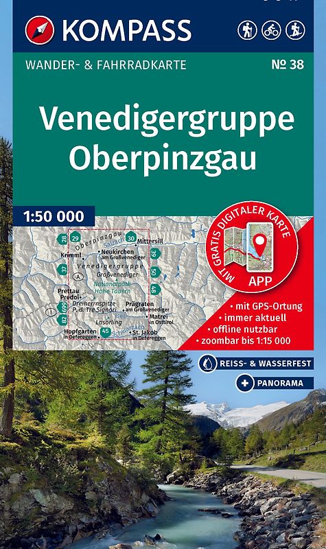 KOMPASS Wanderkarte 38 Venedigergruppe, Oberpinzgau 1:50.000