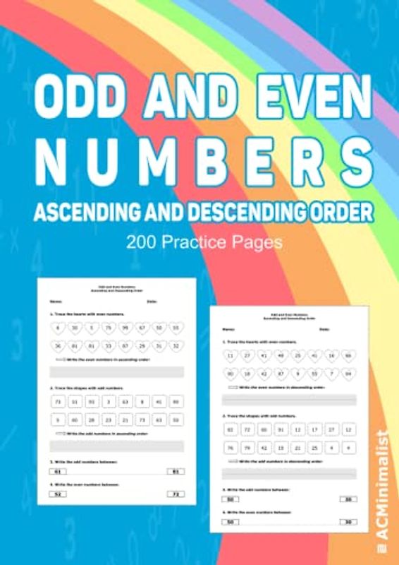Odd and Even Numbers. Ascending and Descending Order. 200 Practice Pages.: Recognising Odd and Even Numbers Worksheets. Ordering Numbers.