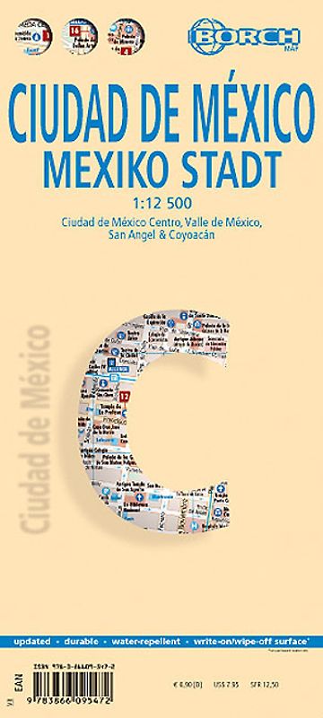 Mexiko City. 1:12 500. Einzelkarten: Ciudad de Mexico Centro 1:12 500, Valle de Mexico 1:500 000, San Angel y Coyoacan 1:30 000, Public Transport Mexico City, Mexico administrative & time zones