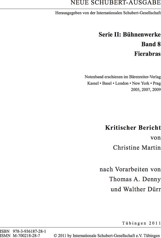 Neue Schubert-Ausgabe. Kritische Berichte / Bühnenwerke / Fierabras