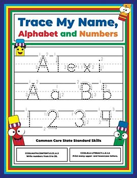 Trace My Name, Alphabet, and Numbers Workbook for Alexi: Letter and Number Tracing with Arrow Guides and Start Dots