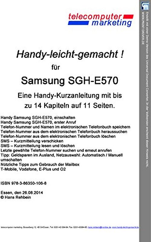 Samsung SGH-E570-leicht-gemacht. Handy-leicht-gemacht für Samsung SGH-E570