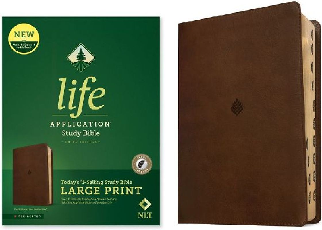 NLT Life Application Study Bible, Third Edition, Large Print (Leatherlike, Rustic Brown Leaf, Indexed, Red Letter)