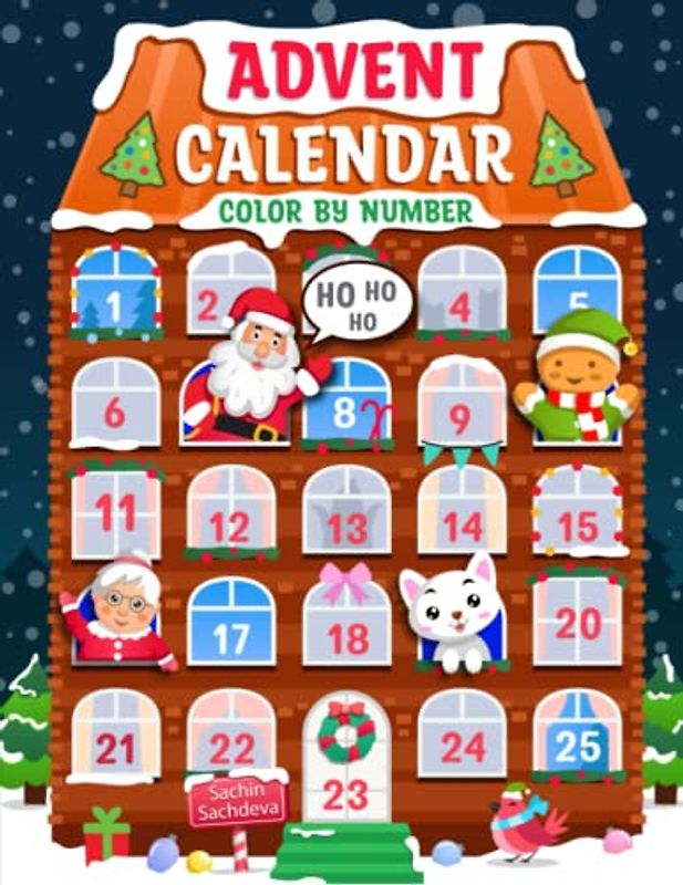 Advent Calendar Color by Number: 25 Numbered Christmas Coloring pages for Kids and adults
