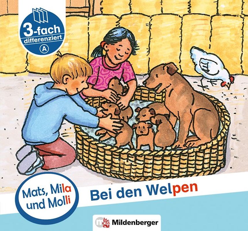 Mats, Mila und Molli – Heft 3: Bei den Welpen - Schwierigkeitsstufe A. Eine Geschichte in drei Schwierigkeitsstufen für Erstleser