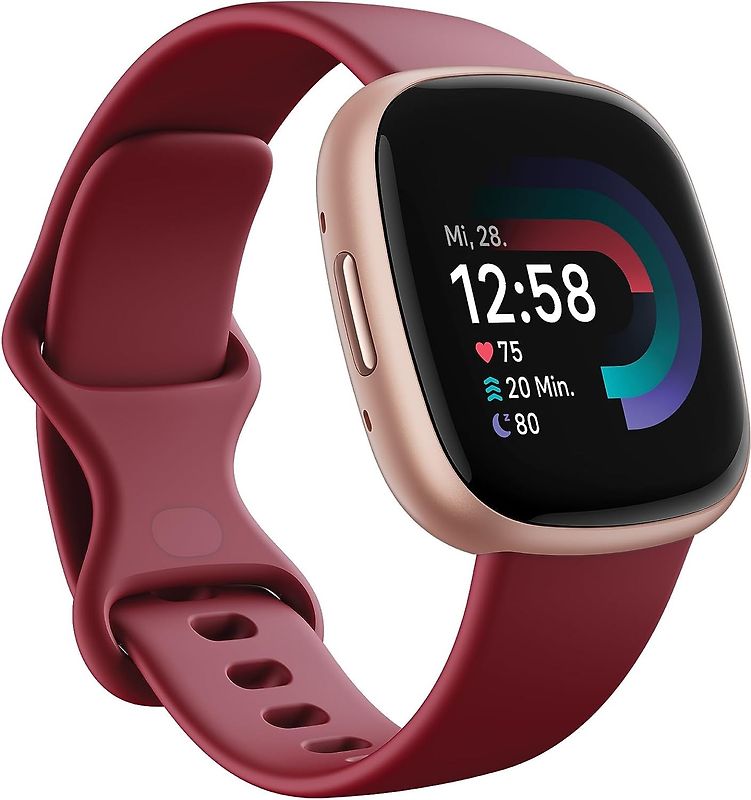 Fitbit Versa 4 40 mm aluminium cuivre rosé et bracelet silicone rouge [Wi-Fi]