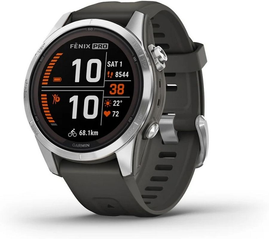 Garmin Fenix 7S Pro 42 mm argent avec bracelet en silicone graphite [Wi-Fi, Solar Edition]
