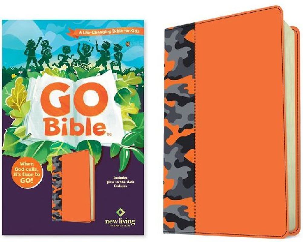 NLT Go Bible for Kids (Leatherlike, Orange Camo with Glow-In-The-Dark Features) (Leatherlike, Orange Camo)