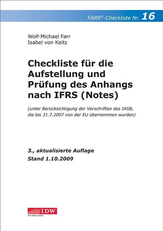 Checkliste für die Aufstellung und Prüfung des Anhangs nach IFRS (Notes)