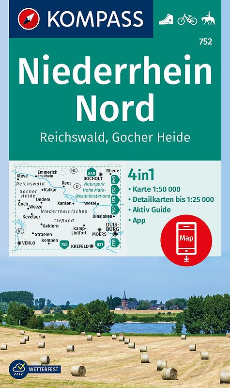 KOMPASS Wanderkarte 752 Niederrhein Nord, Reichswald 1:50.000