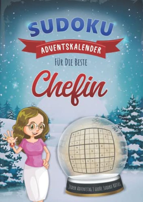 Sudoku Adventskalender für Chefin: Weihnachtlicher Advents Kalender mit Rätsel Sudokus für jeden Adventstag drei große Sudoku Puzzle mit drei ... Geschenk Rätselblock & Rätselheft mit Lösunge