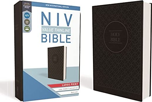 NIV, Value Thinline Bible, Large Print, Imitation Leather, Gray/Black