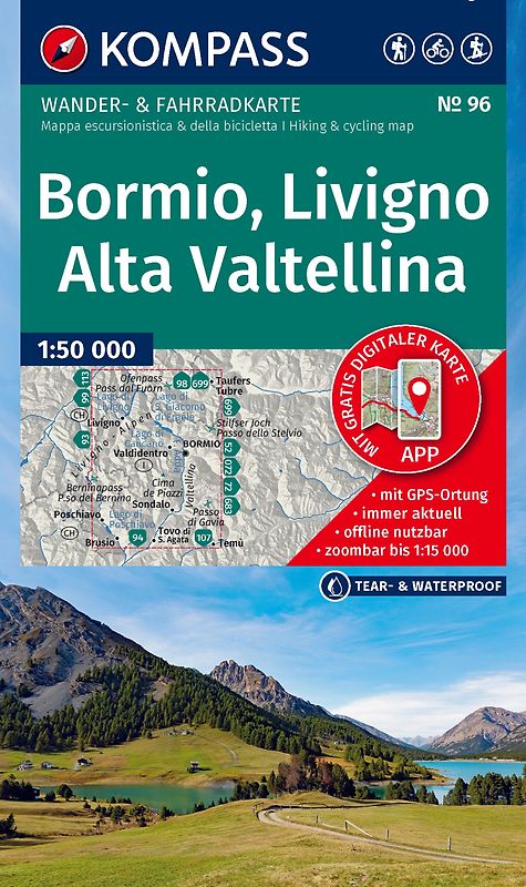 KOMPASS Wanderkarte 96 Bormio, Livigno, Alta Valtellina 1:50.000