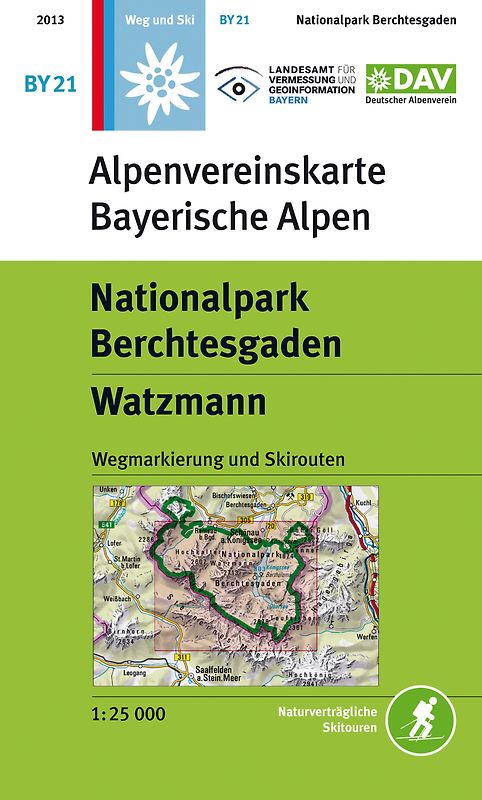 Nationalpark Berchtesgaden, Watzmann. Wegmarkierungen - Topographische Karte 1:25000