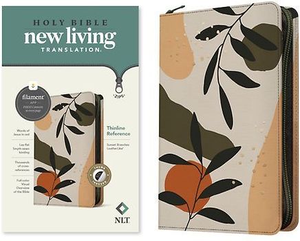 NLT Thinline Reference Zipper Bible, Filament Enabled (Leatherlike, Sunset Branches, Indexed, Red Letter)