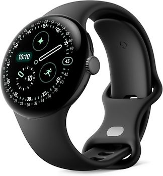 Google Pixel Watch 4 41 mm Boîtier en aluminium noir mat avec bracelet Sport Band noir volcanique [Wi‑Fi]