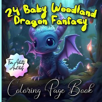 24 Baby Woodland Dragon Fantasy Coloring Page Book for Adults and Kids: Flowers and Dragons for Relaxation and Creativity - 8.5 x 8.5 Inches