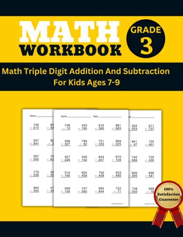 Math Triple Digit Addition and Subtraction Workbook for Kids Ages 7-9