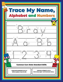 Trace My Name, Alphabet, and Numbers Workbook for Bray: Letter and Number Tracing with Arrow Guides and Start Dots