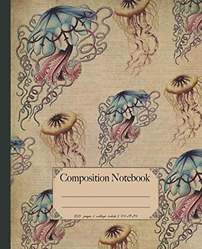 Composition Notebook: Premium Ocean sea life jellyfish composition notebook. Vintage dictionary print style 100 page notebook college ruled. Marine notebook themed gift.