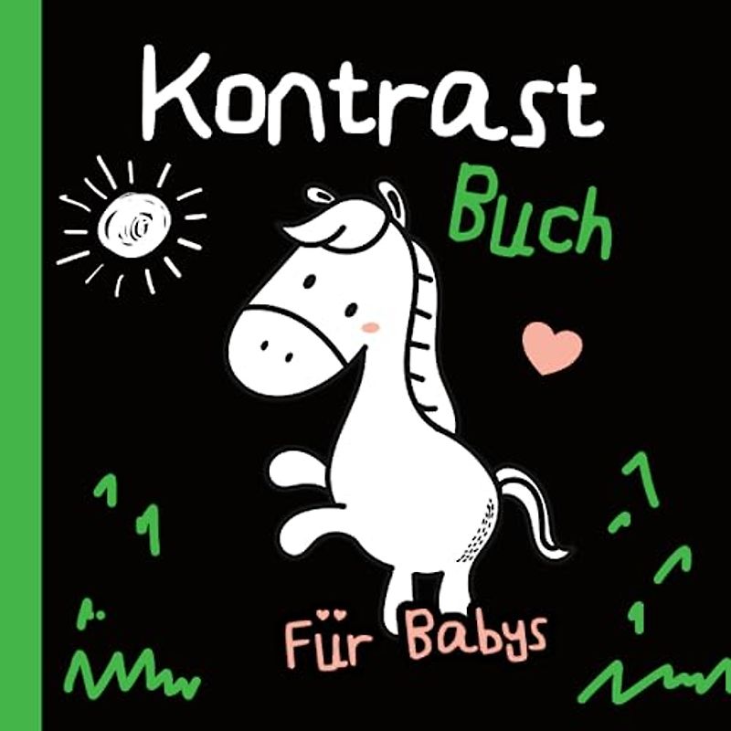 Kontrastbuch für Babys: Montessori-Buch für die Entwicklung von Babys, Kontrastkarten, niedliche und große Tierbilder in schwarz-weiß, ab der Geburt