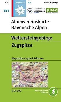 Wettersteingebirge, Zugspitze. Topographische Karte1:25.000 mit Wegmarkierungen und Skirouten