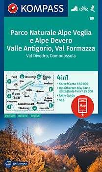 KOMPASS Wanderkarte 89 Parco Naturale Alpe Veglia e Alpe Devero, Valle Antigorio, Val Formazza, Val Divedro, Domodossola 1:50.000