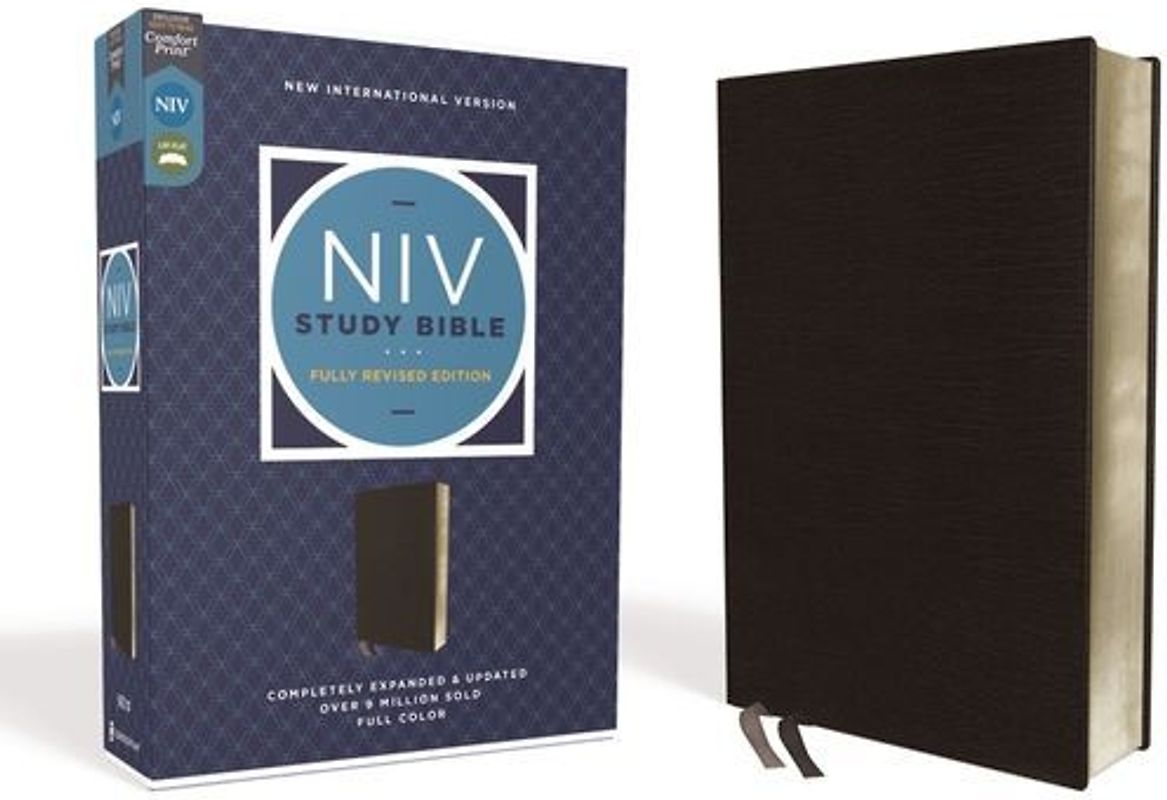 NIV Study Bible, Fully Revised Edition, Bonded Leather, Black, Red Letter, Comfort Print