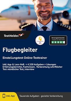 Flugbegleiter Einstellungstest: Online-Testtrainer | inkl. App & Lern-Heft + 4.500 Aufgaben + Lösungen Erfahrungsberichte, Fachwissen, Vorbereitung schriftlicher Test mündlicher Test, Interview