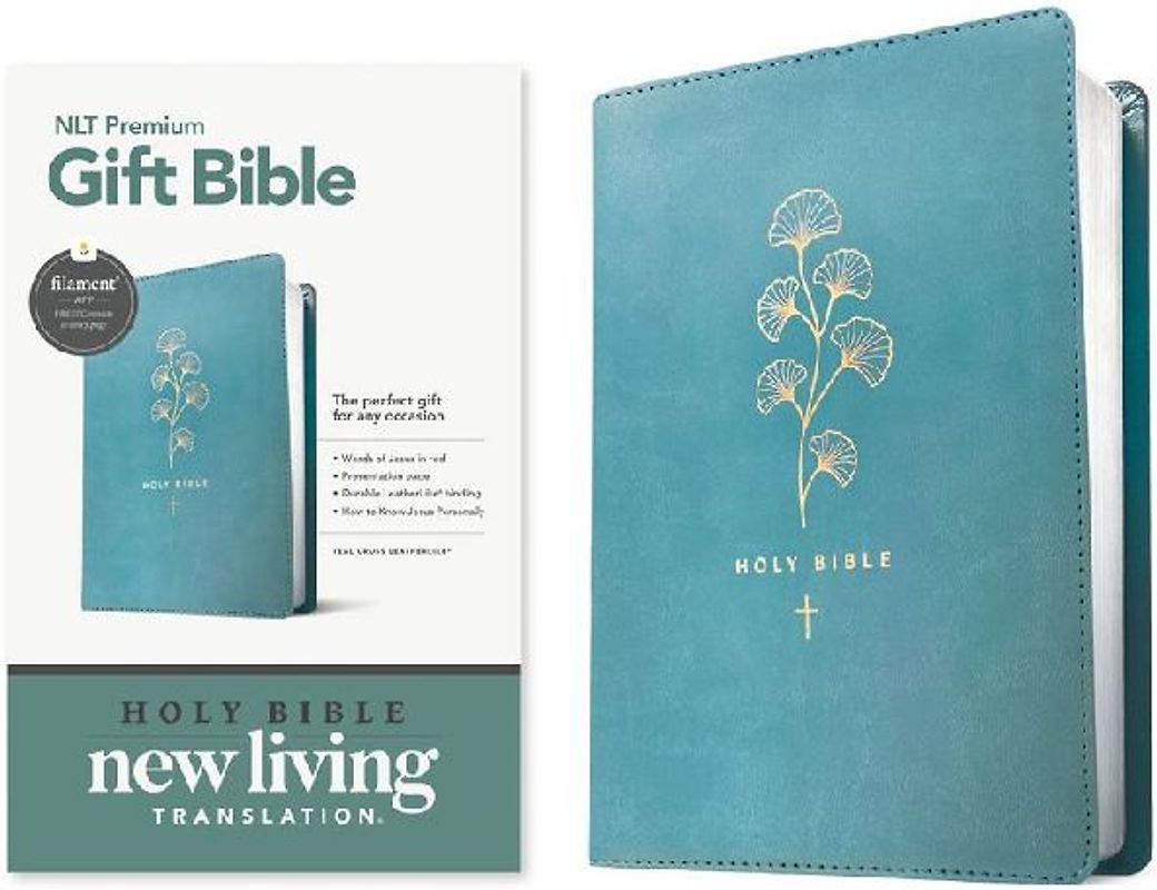 Premium Gift Bible Nlt, Filament Enabled (Leatherlike, Teal Cross, Red Letter)
