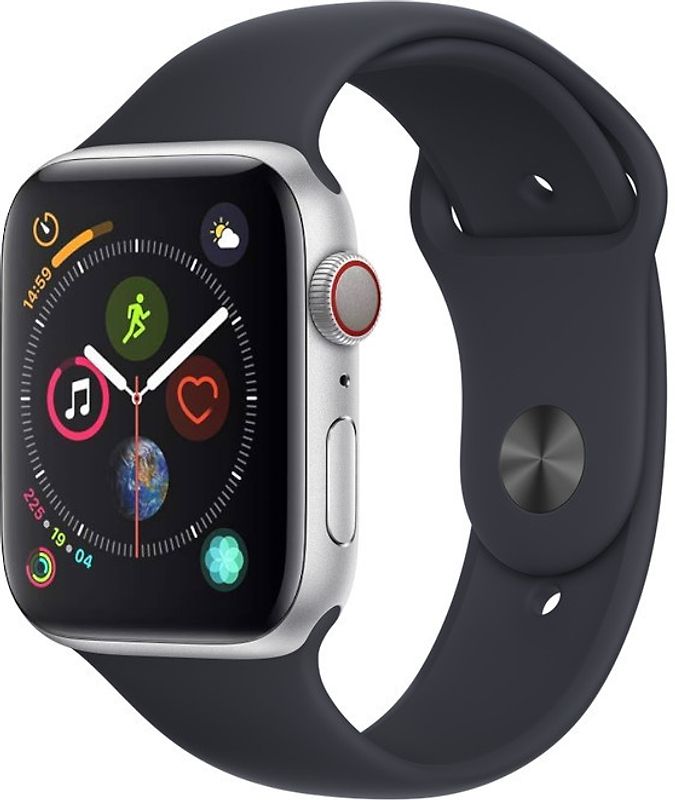 Apple Watch Series 4 44 mm boîtier en aluminium argent avec Bracelet Sport noir [Wifi+Cellular]