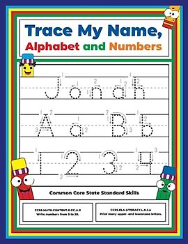 Trace My Name, Alphabet, and Numbers Workbook for Jonah: Letter and Number Tracing with Arrow Guides and Start Dots